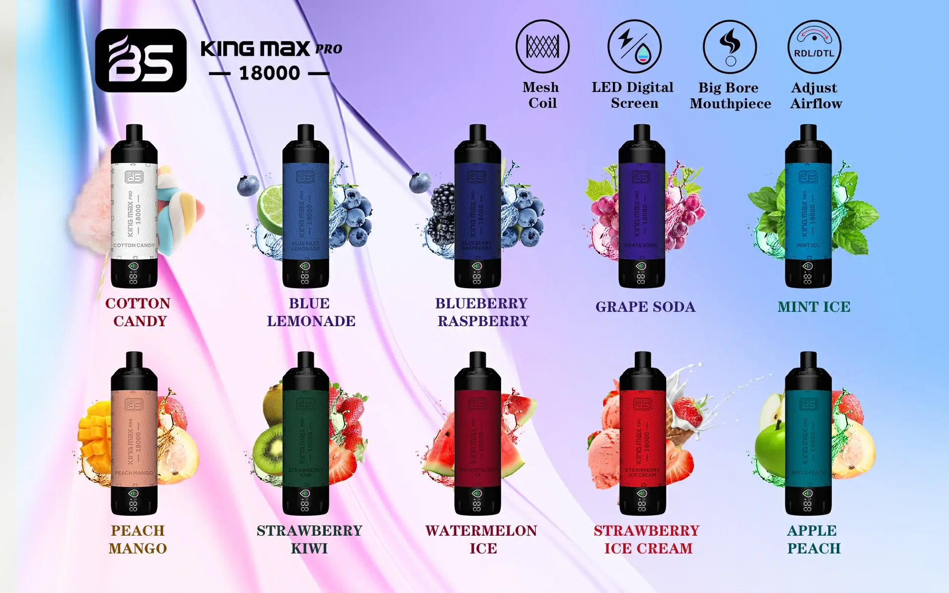 BREZE BS King Max Pro 18000 Puffs 600mAh Type-C Disposable Vape Low Nicotine Available for Bulk Orders 4